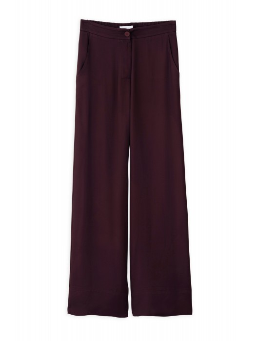 Philosophy σκούρο μπορντό satin ecovero wide leg παντελόνι