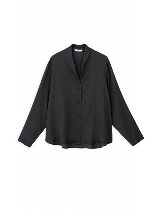 Philosophy off black satin ecovero πουκάμισο