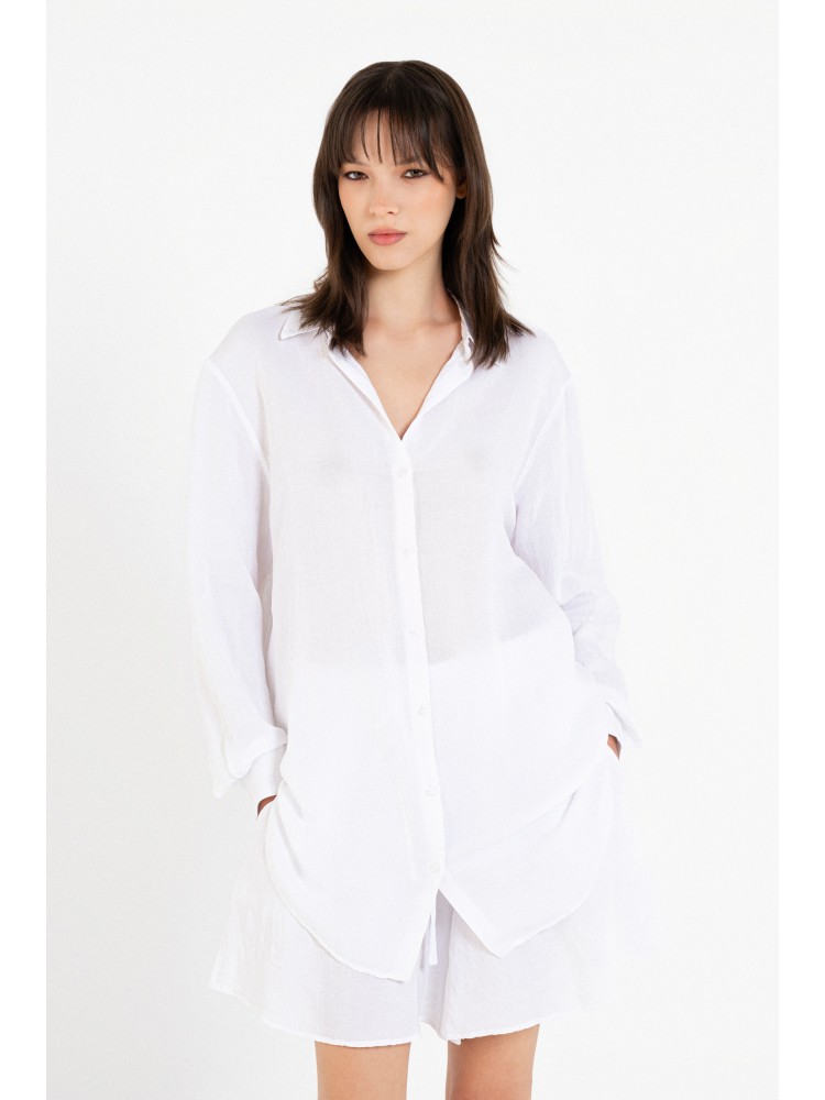 Philosophy white gauze long-sleeve oversized shirt