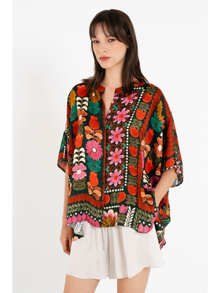 Philosophy red printed batwing sleeve shirt