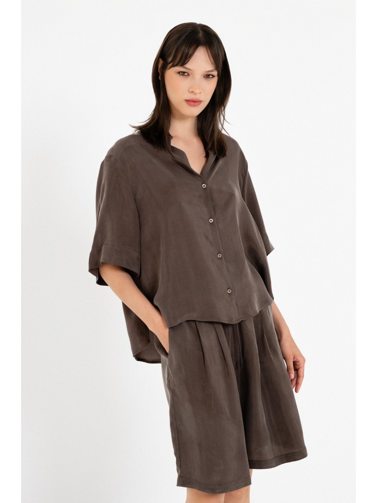 Philosophy brown cupro short-sleeve shirt