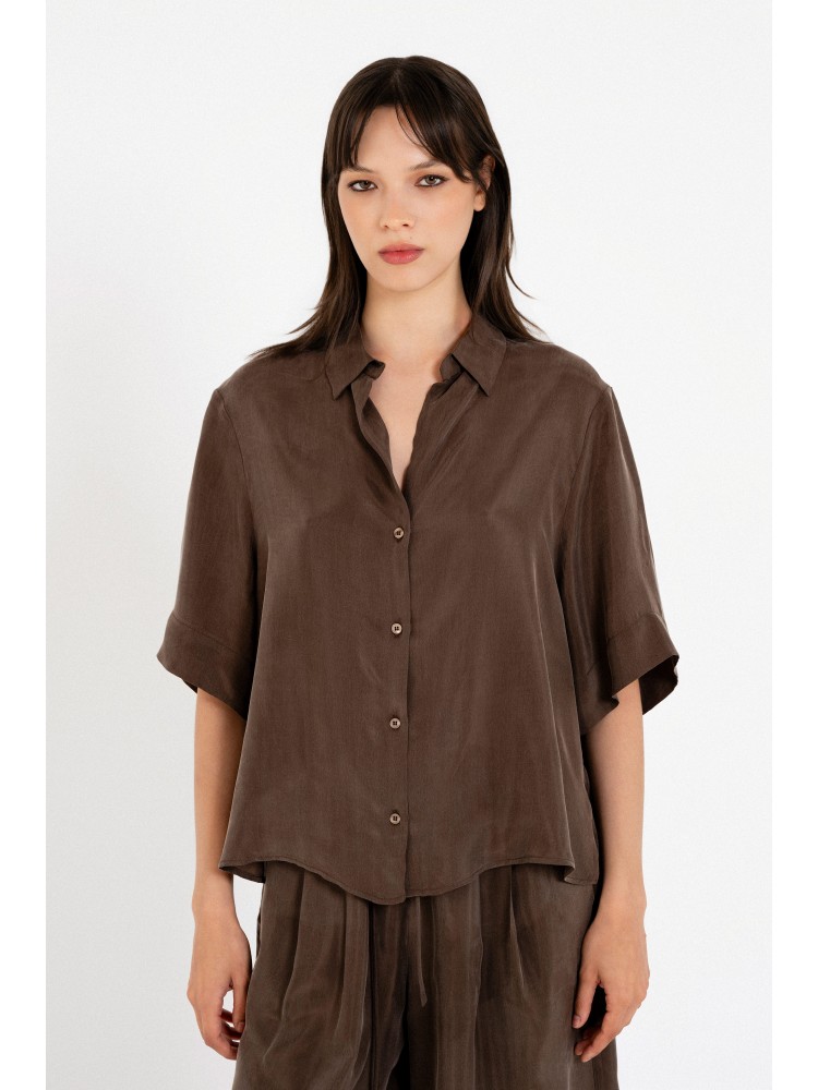 Philosophy brown cupro short-sleeve shirt