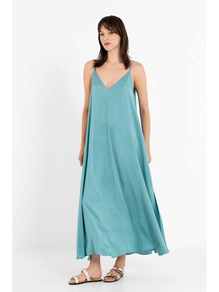 Philosophy teal satin fine ecovero μάξι φόρεμα