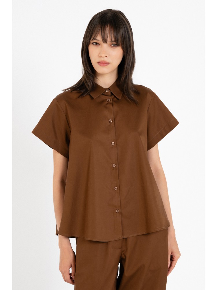 Philosophy brown poplin short- sleeve shirt