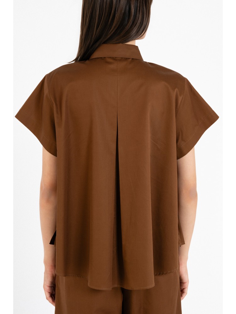 Philosophy brown poplin short- sleeve shirt