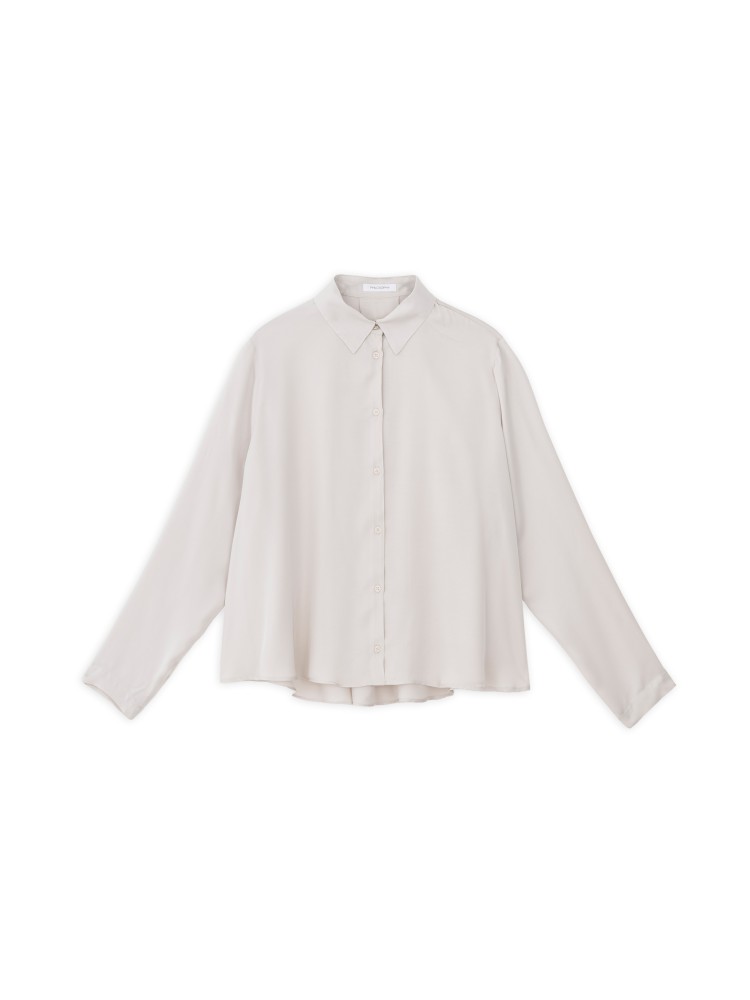 Philosophy dusty white satin fine ecovero μακρυμάνικο πουκάμισο