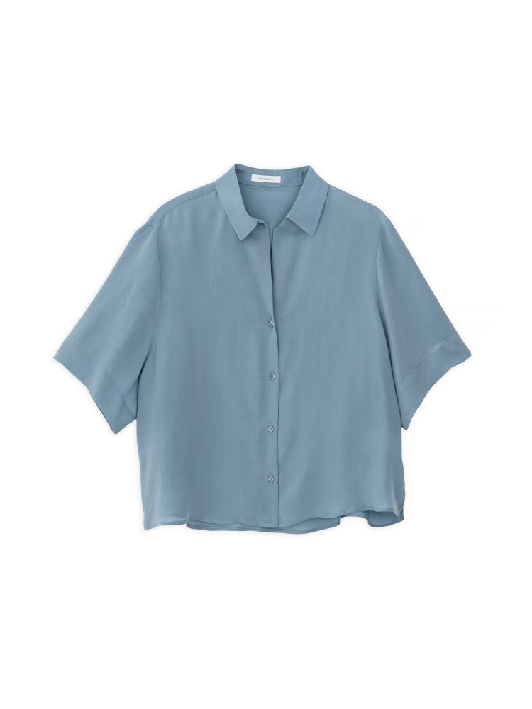 Philosophy dusty blue cupro short-sleeve shirt