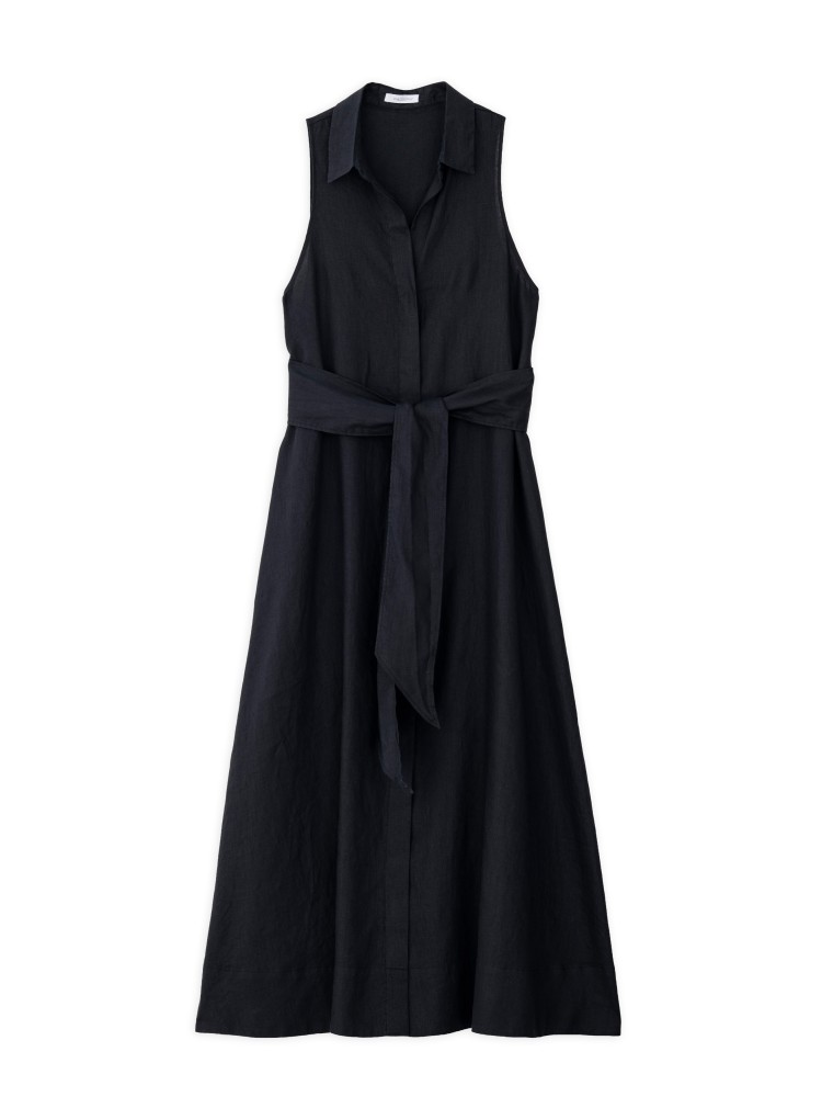 Philosophy black linen long shirtdress