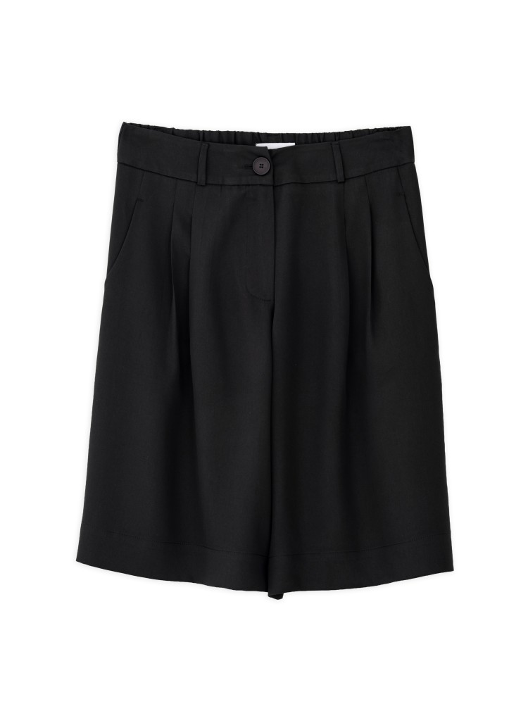 Philosophy black lyocell pleated shorts