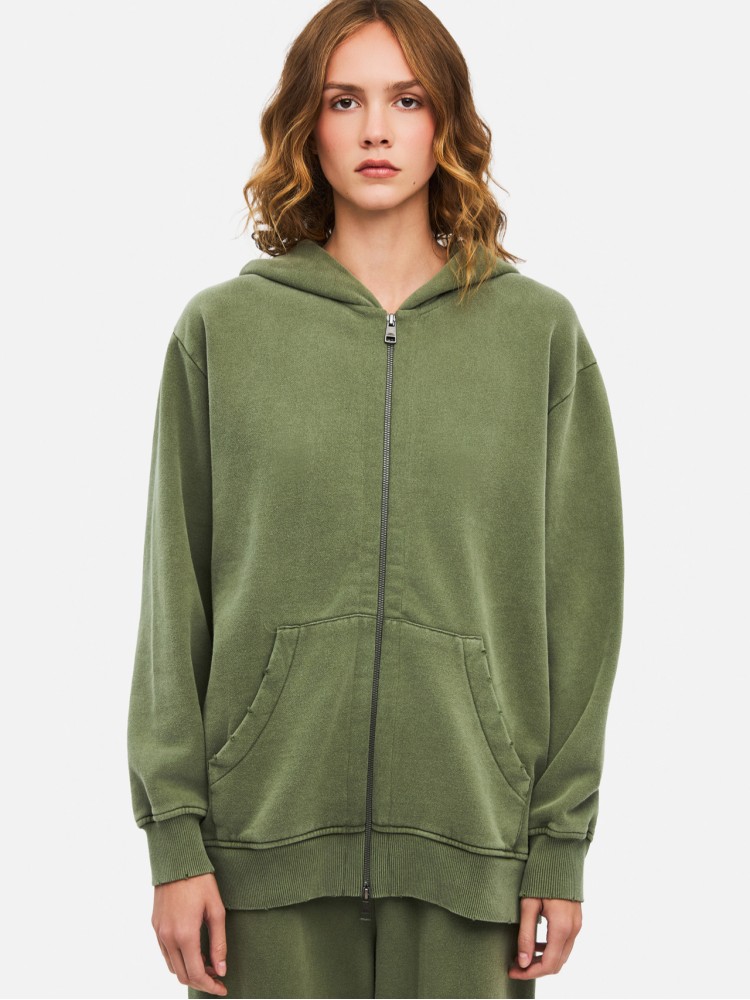 Dirty Laundry vintage χακί fullzip ζακέτα με ακατέργαστες λεπτομέρειες