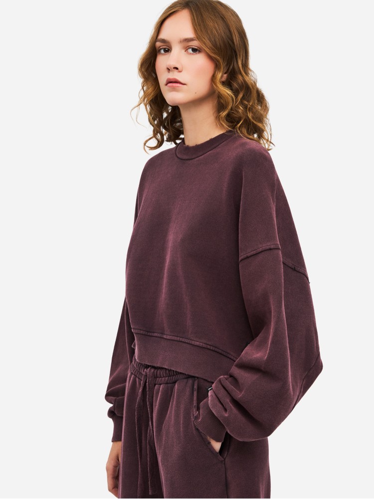 Dirty Laundry vintage cocoa oversized crewneck φούτερ με ακατέργαστες λεπτομέρειες