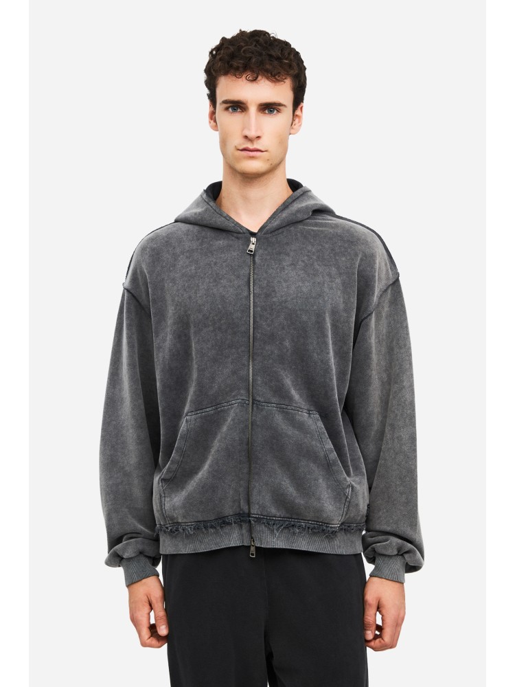 Dirty Laundry vintage γκρι oversized full zip ζακέτα με ακατέργαστες λεπτομέρειες