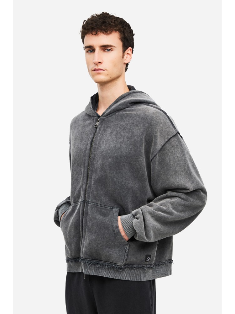 Dirty Laundry vintage γκρι oversized full zip ζακέτα με ακατέργαστες λεπτομέρειες