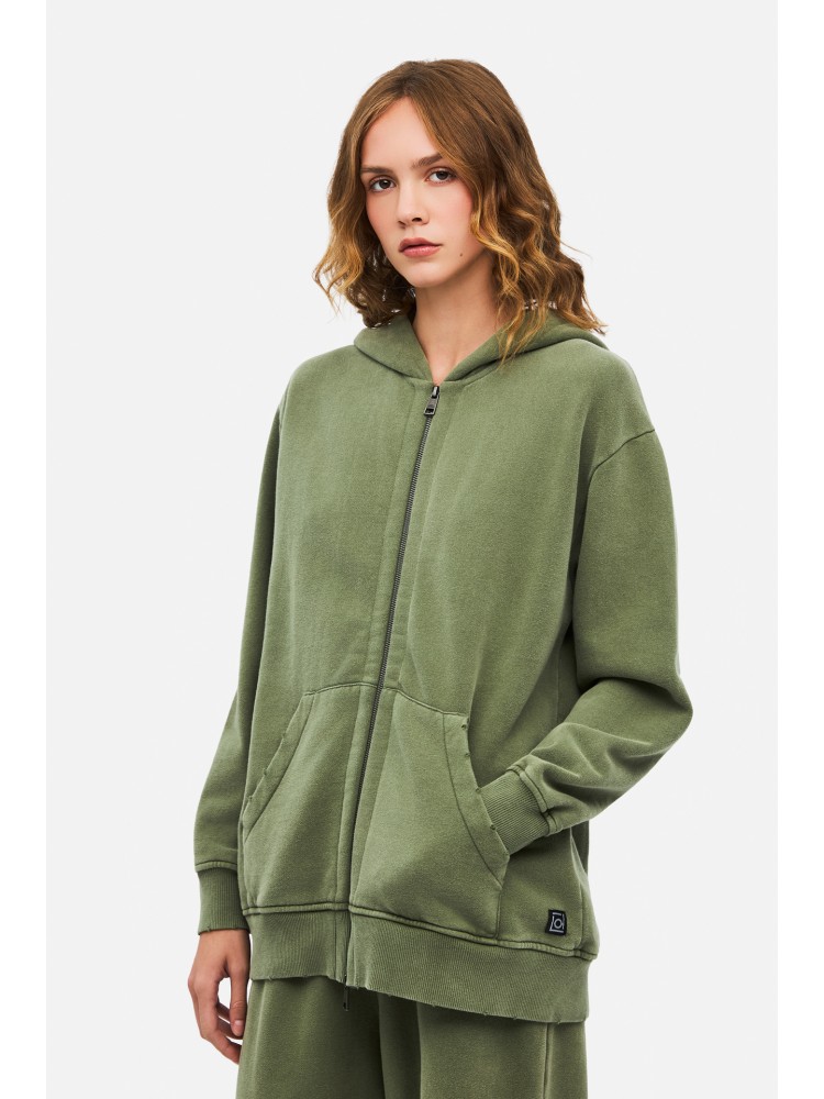 Dirty Laundry vintage χακί fullzip ζακέτα με ακατέργαστες λεπτομέρειες
