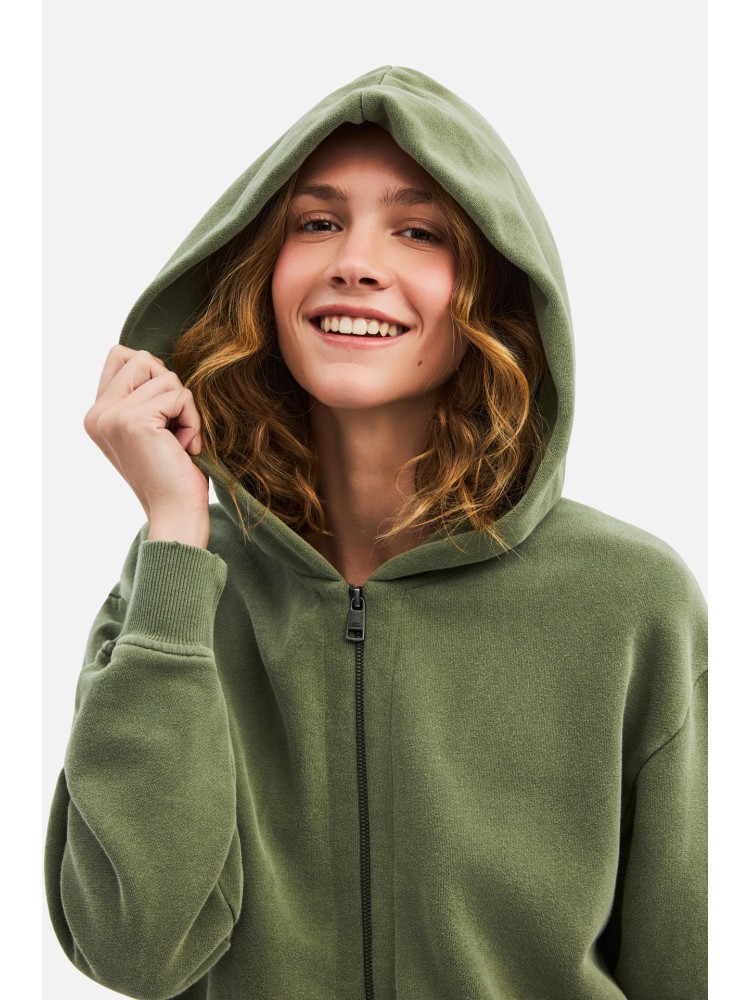 Dirty Laundry vintage χακί fullzip ζακέτα με ακατέργαστες λεπτομέρειες