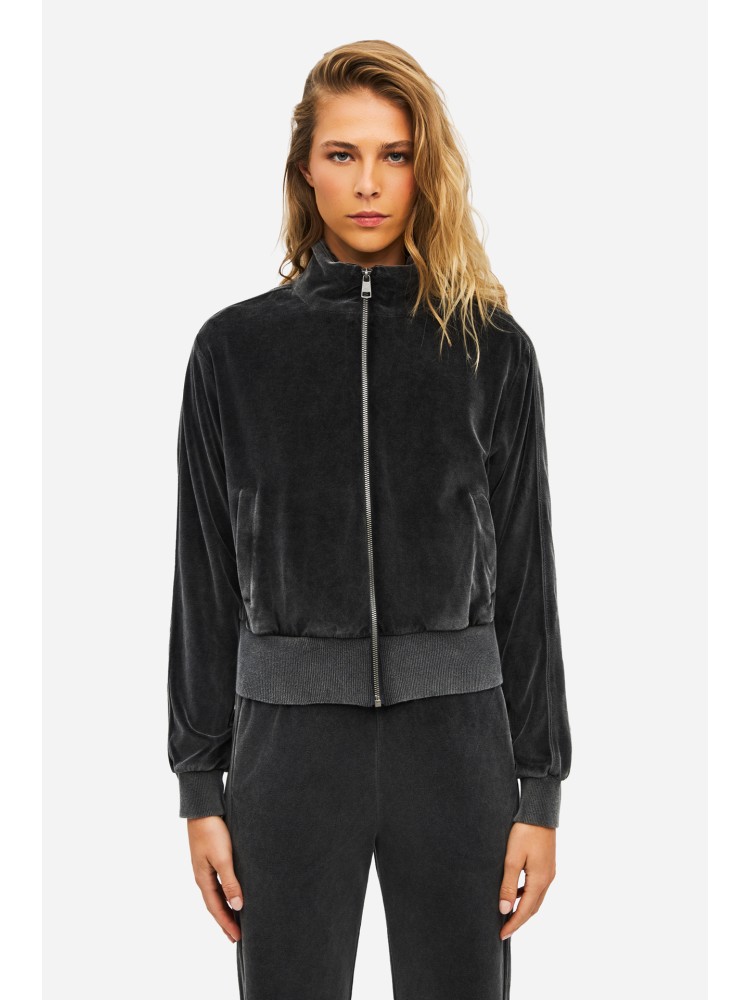 Dirty Laundry vintage μαύρη funnel neck full zip βελούρ ζακέτα