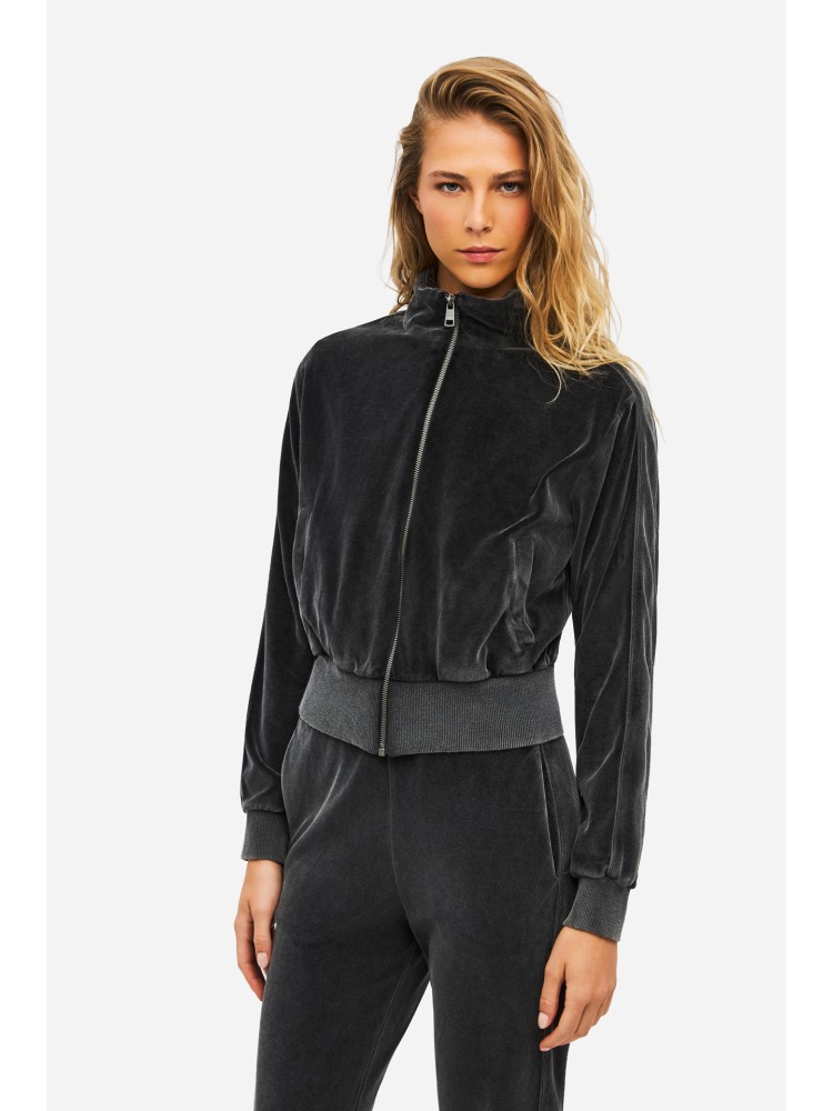 Dirty Laundry vintage μαύρη funnel neck full zip βελούρ ζακέτα