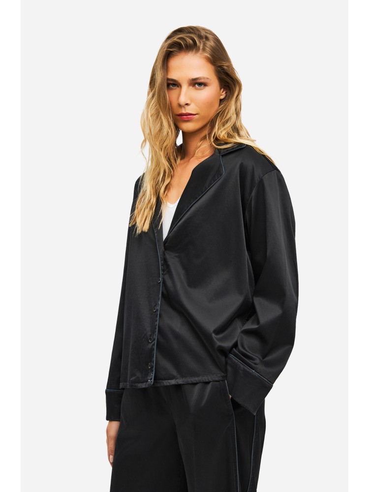 Dirty Laundry μαύρο σατεν oversized πουκάμισο με φαρδιά μανίκια
