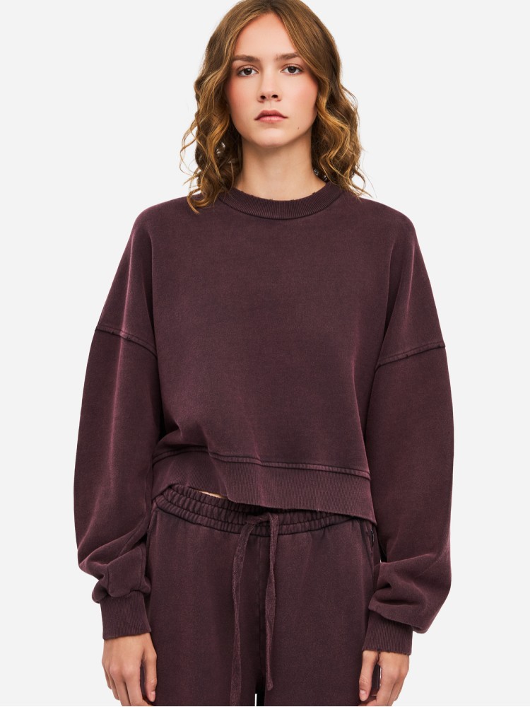 Dirty Laundry vintage cocoa oversized crewneck φούτερ με ακατέργαστες λεπτομέρειες