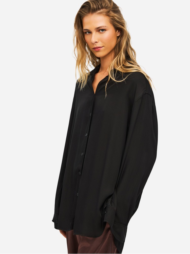 Dirty Laundry μαύρο σατεν oversized πουκάμισο