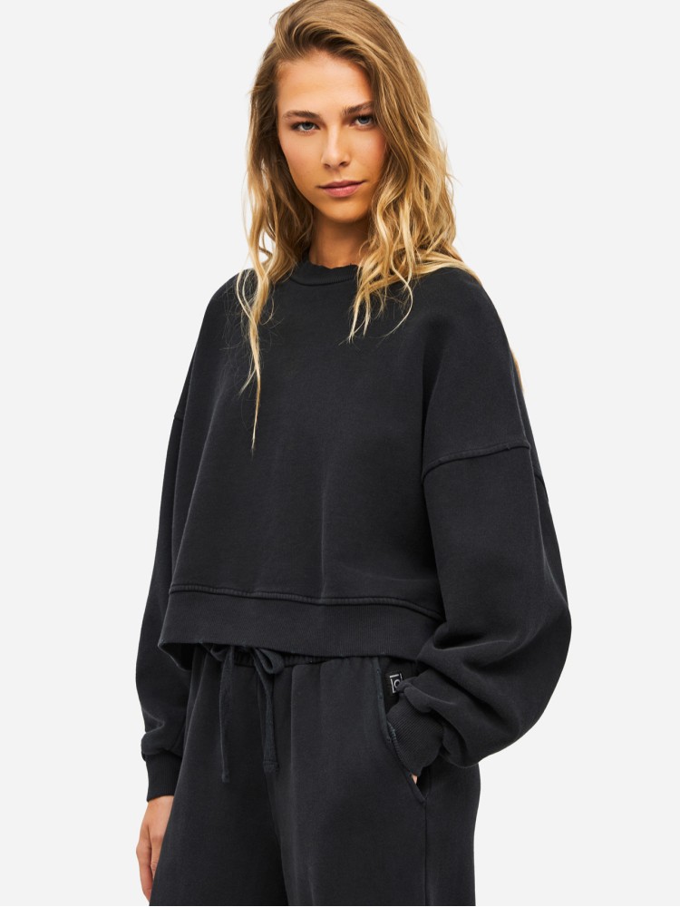 Dirty Laundry black oversized crewneck φούτερ με ακατ΄΄εργαστες λεπτομέρειες