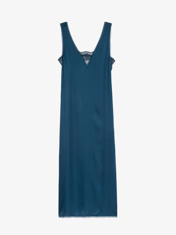 Zadig&Voltaire renzo long satin blue lace dress