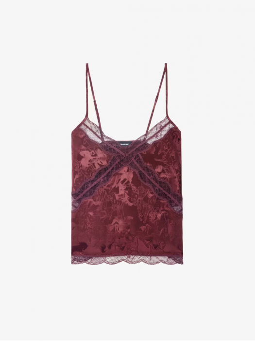 Zadig&Voltaire cichy burgundy μεταξωτό τοπ με δαντέλα