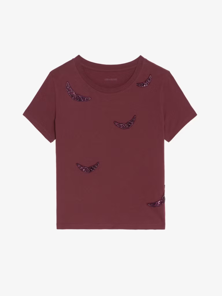 Zadig&Voltaire Alys burgundy T-shirt with wing embroideries