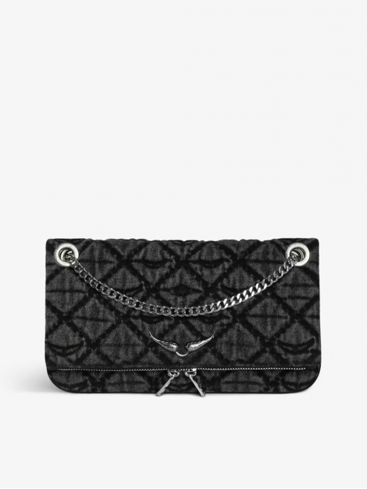 Zadig&Voltaire rock II grey denim monogram clutch