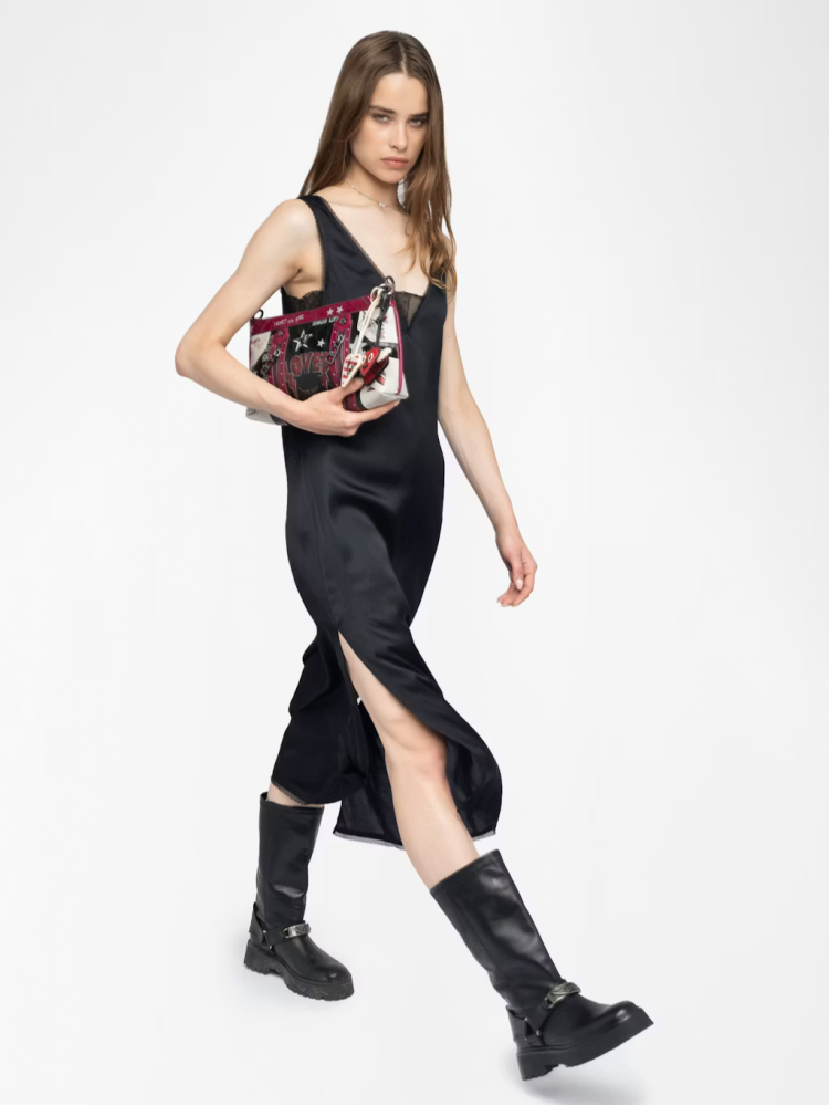 Zadig&Voltaire renzo satin lace μαύρο μακρύ φόρεμα