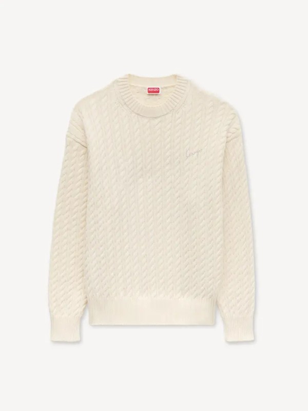 KENZO off white 'KENZO Signature' cable knit jumper