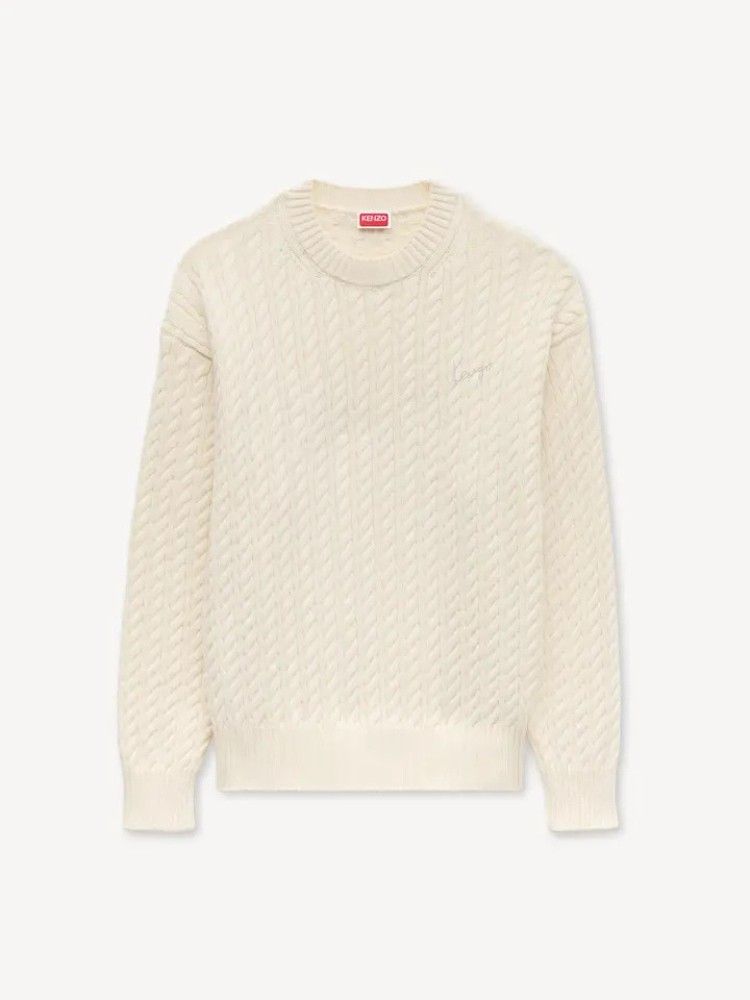 KENZO off white 'KENZO Signature' cable πλεκτό πουλόβερ