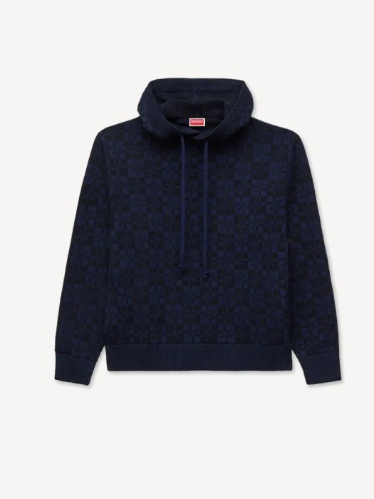 KENZO blue black ''Kenzogram'' βαμβακερό φούτερ με κουκούλα