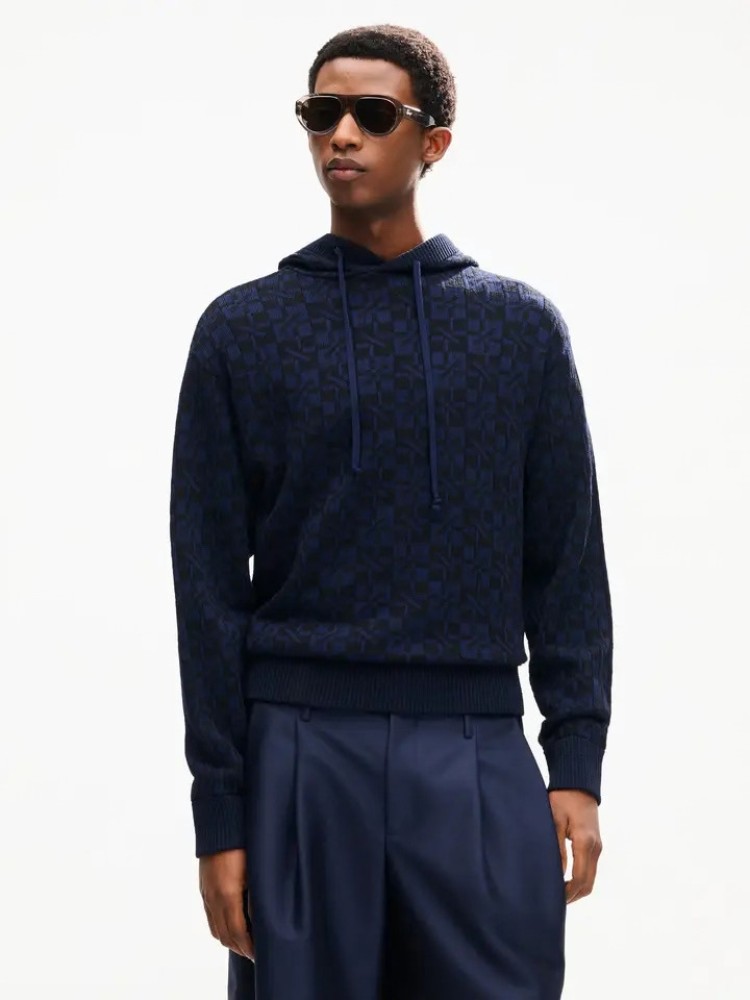 KENZO blue black ''Kenzogram'' βαμβακερό φούτερ με κουκούλα