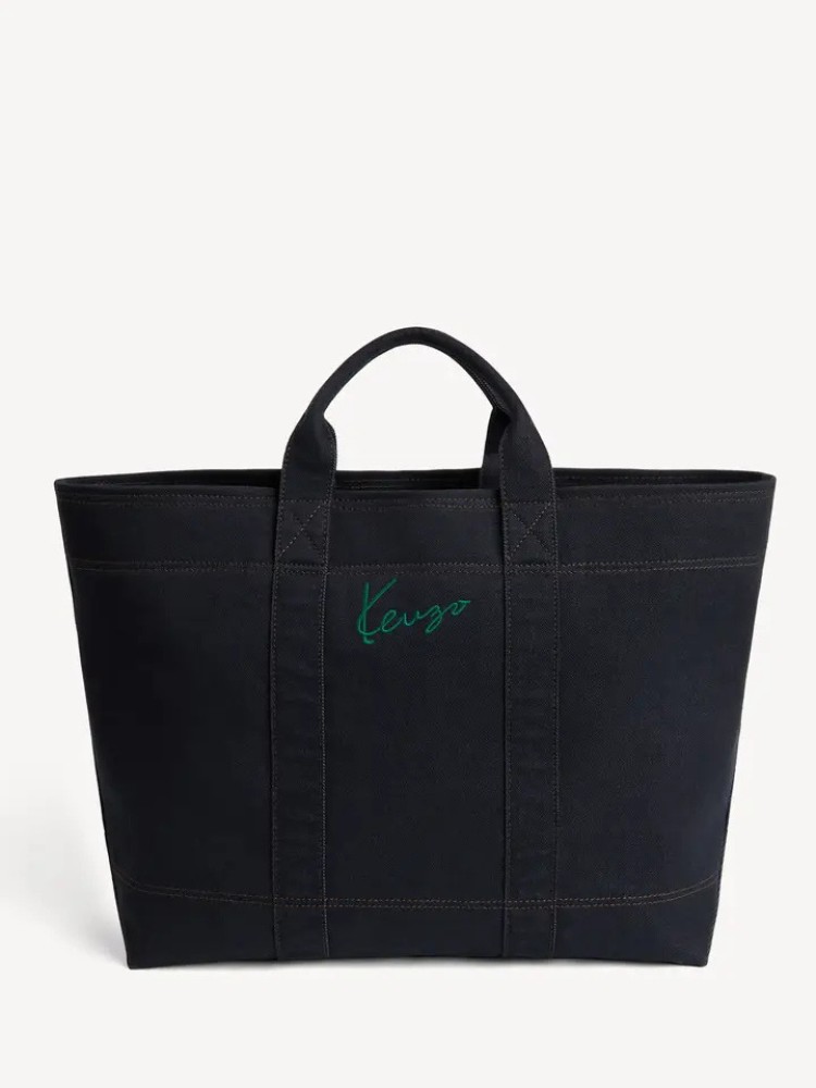 Kenzo navy blue 'KENZO Tulip' large denim-like  tote bag 
