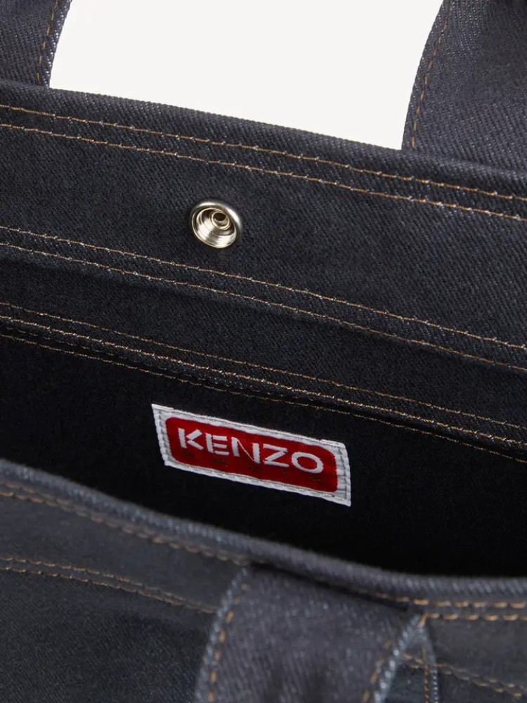 Kenzo navy blue 'KENZO Tulip' large denim-like  tote bag 