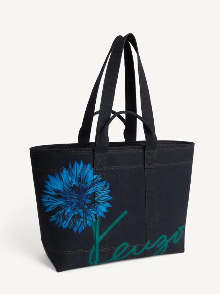 Kenzo navy blue 'KENZO Tulip' large denim-like  tote bag 