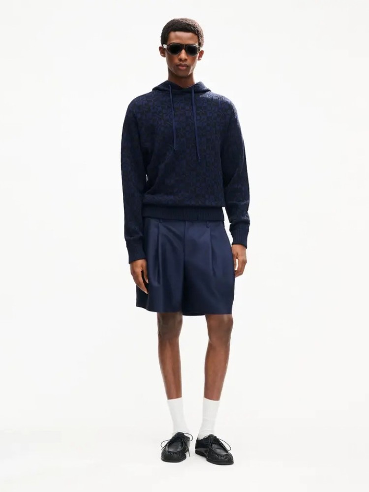 KENZO blue black ''Kenzogram'' βαμβακερό φούτερ με κουκούλα