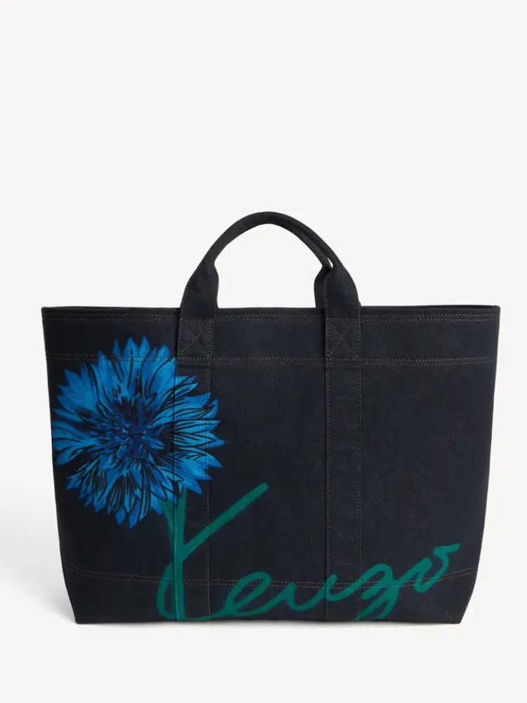 Kenzo navy blue 'KENZO Tulip' large denim-like  tote bag 