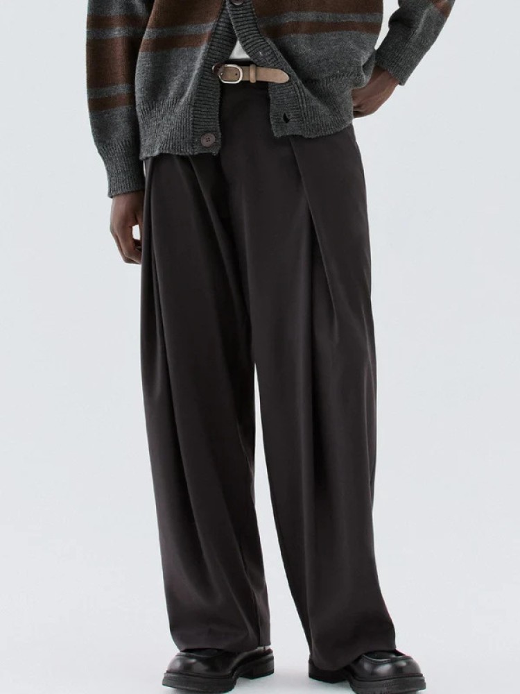 I'm brian σκούρο καφέ wide leg παντελόνι