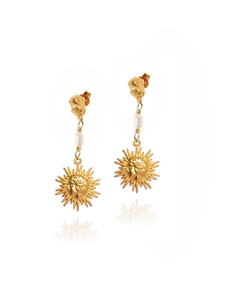 Hermina sun nugget pearl gold plated ζευγάρι hoops