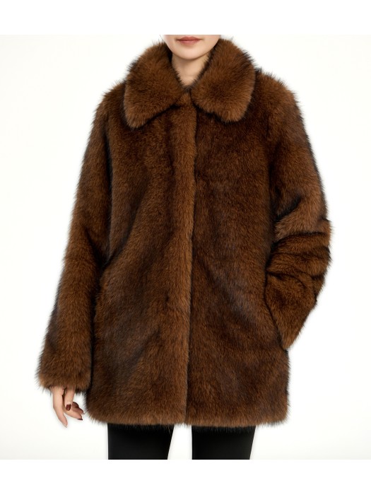 Tavus καφέ faux γούνινο πανωφόρι