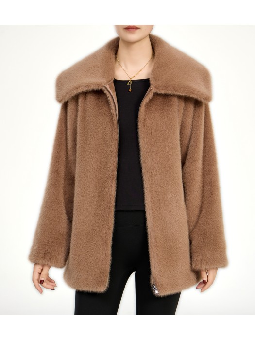 Tavus ανοικτό καφέ faux γούνινο πανωφόρι διπλής όψης