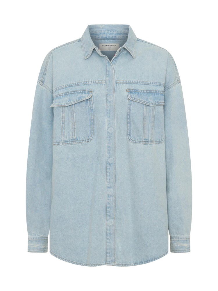 One teaspoon sea blue daydream heart oversized denim shirt