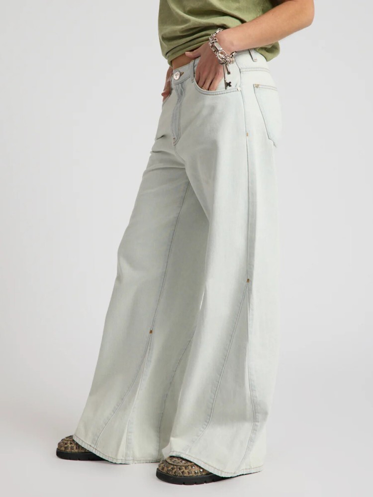 One teaspoon artic blue mid waist panel bootcut flare τζιν πανελόνι