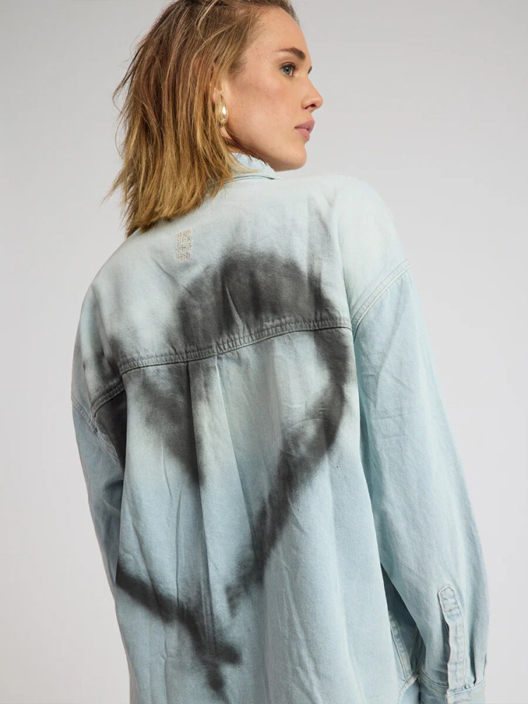 One teaspoon sea blue daydream heart oversized denim shirt
