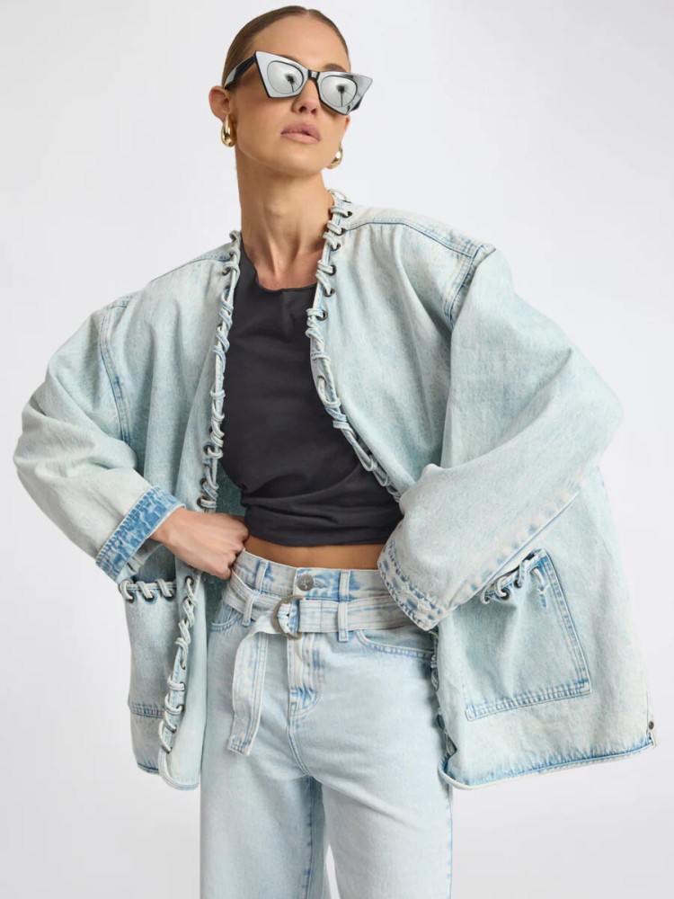 One teaspoon beach blue ringleader threaded oversized longline denim jacket