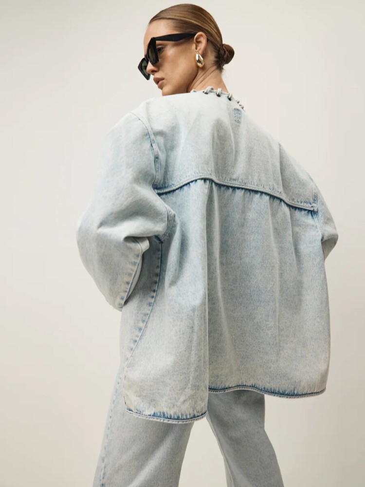 One teaspoon beach blue ringleader threaded oversized longline denim jacket