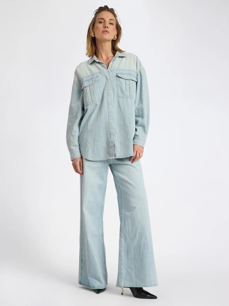 One teaspoon sea blue daydream heart oversized denim shirt