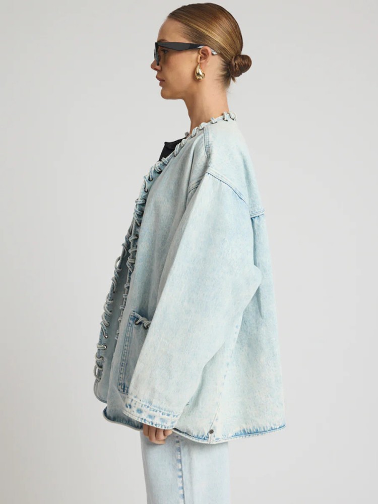 One teaspoon beach blue ringleader threaded oversized longline denim jacket